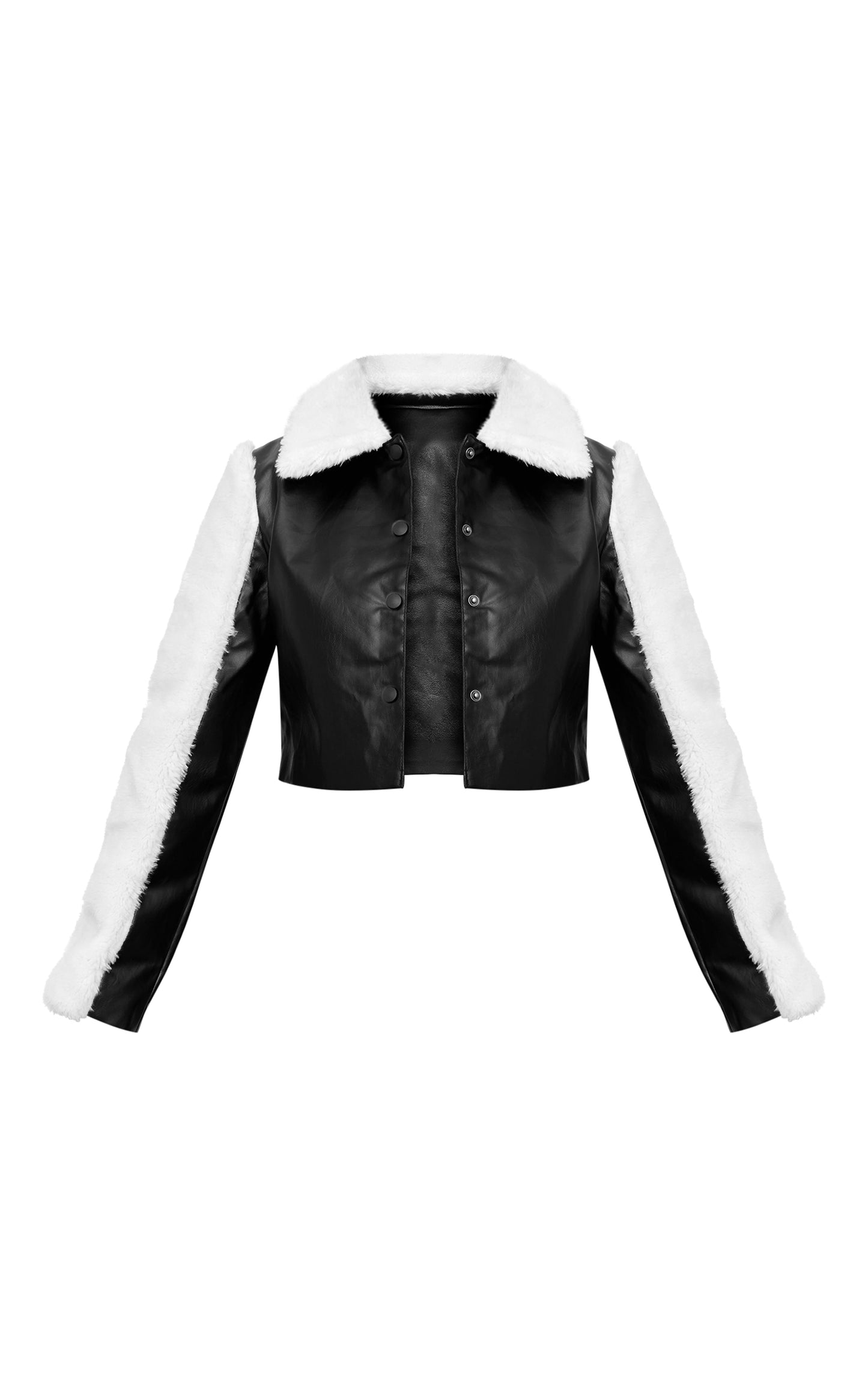 Black Bonded Sleeves Faux Leather Jacket