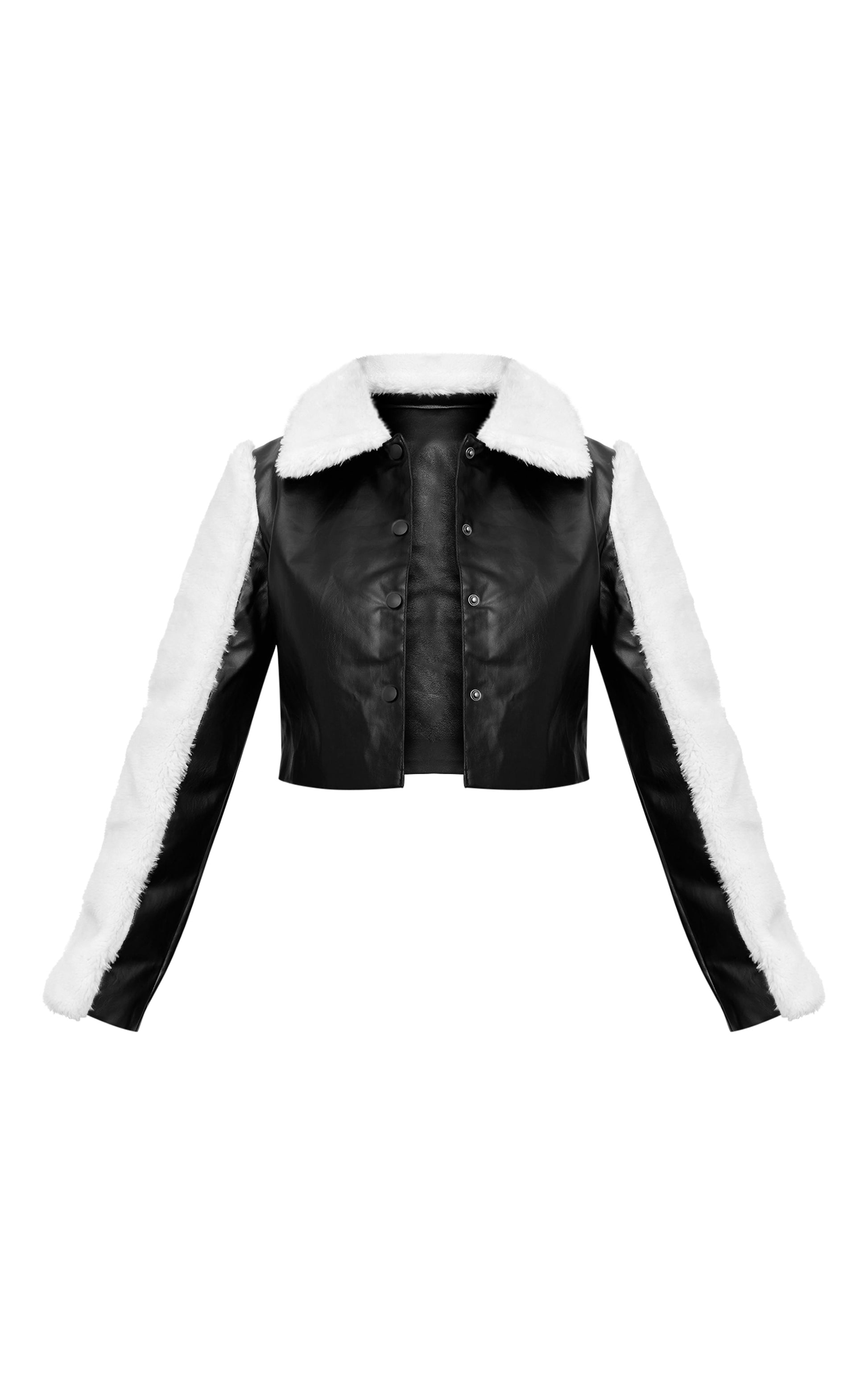 Black Bonded Sleeves Faux Leather Jacket