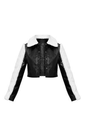 Black Bonded Sleeves Faux Leather Jacket