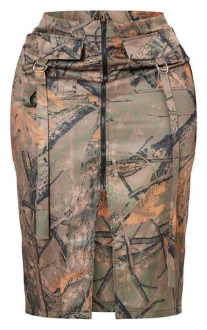 Plus Khaki Camo Printed Cargo Midi Skirt