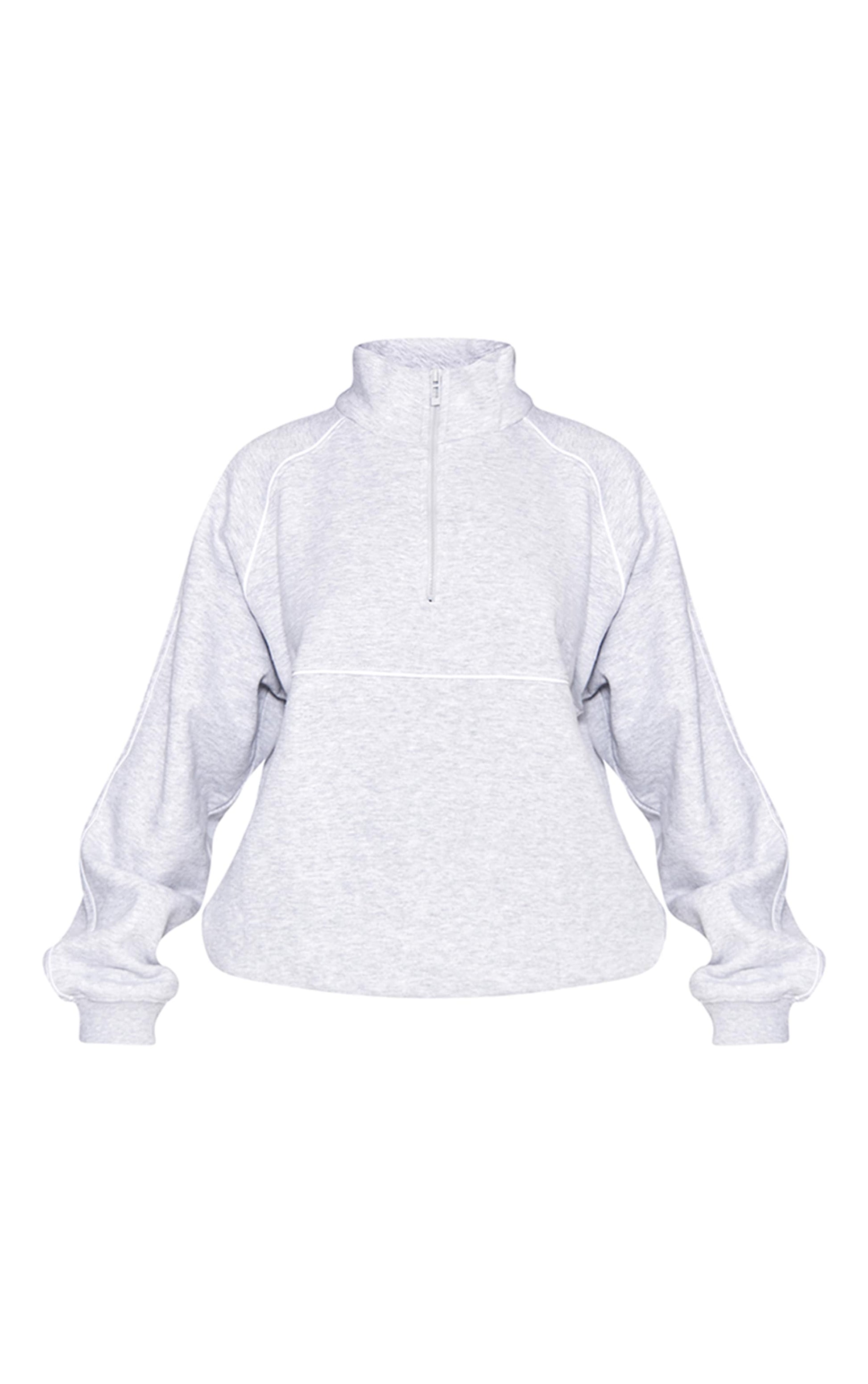 Ash Grey Oversized Contrast Piping Quarter Zip Sweatshirt