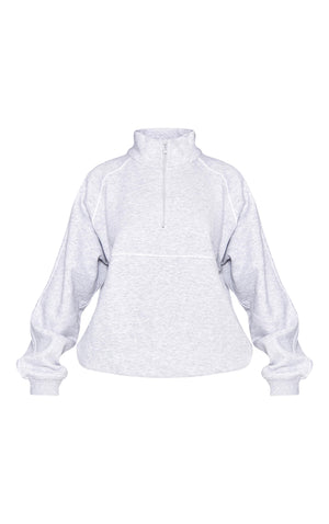 Ash Grey Oversized Contrast Piping Quarter Zip Sweatshirt