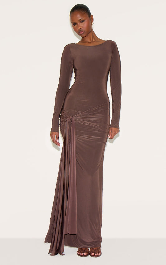 https://cdn-img.prettylittlething.com/f/6/c/3/f6c3cb2cd708639ba18c4b2bfede1ac151f6b401_CNM9070_1_chocolate_double_layer_slinkyy_drop_waist_knot_detail_maxi_dress.jpg