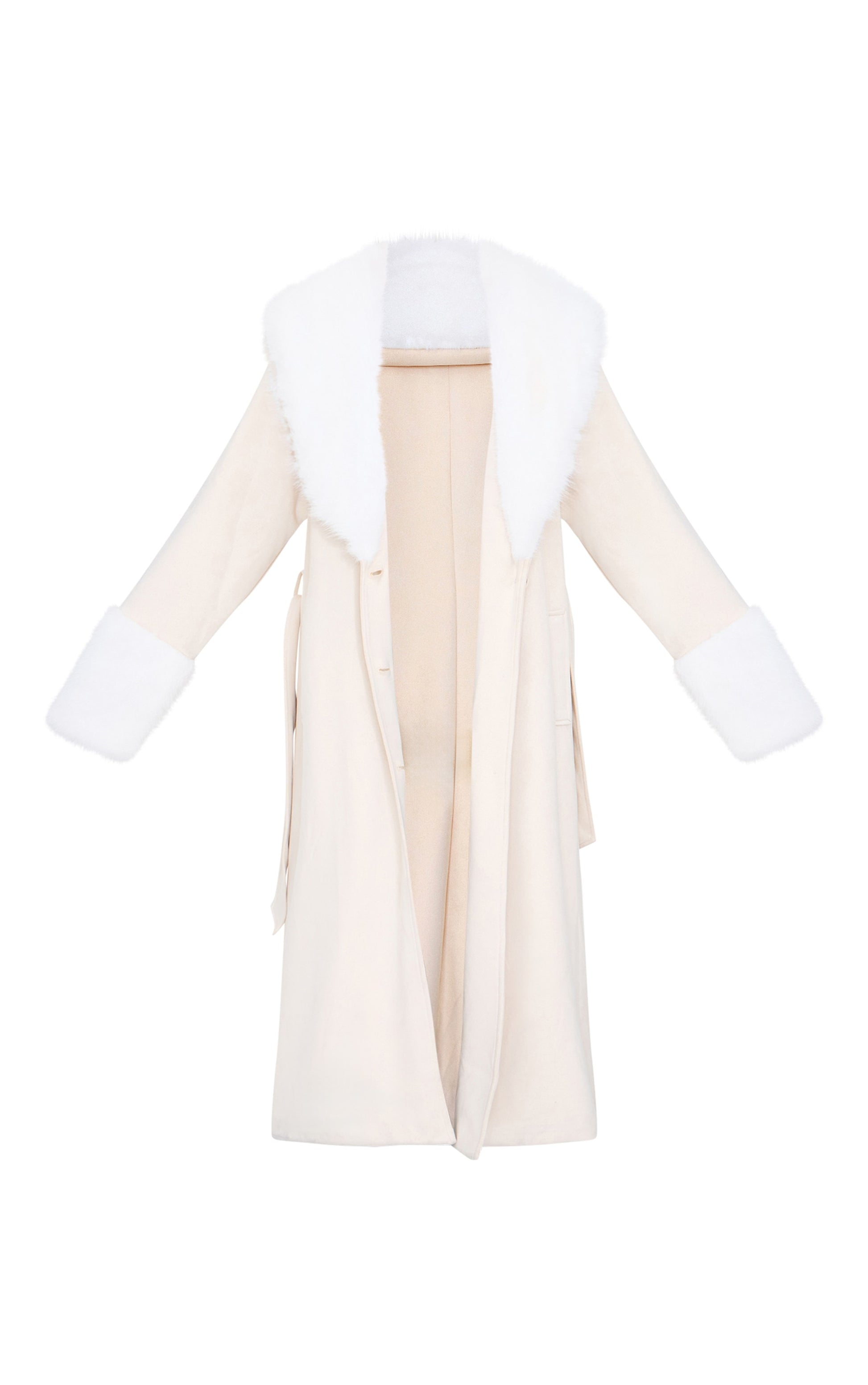 Sand Faux Fur Trim Contrast Faux Suede Coat