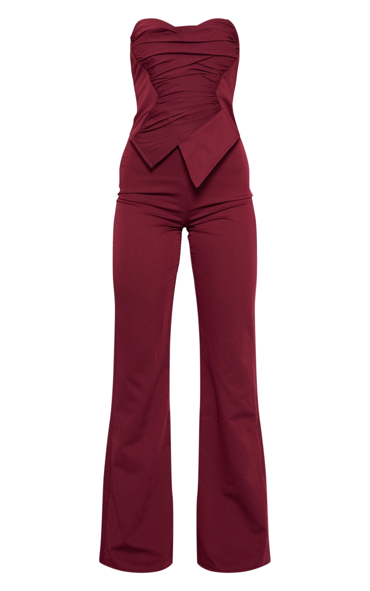 Burgundy Ruch Pointed Corset Bandeau Jumpsuit