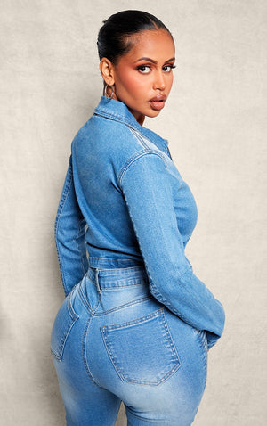 Shape Light Blue Denim Cropped Zip Through Jacket