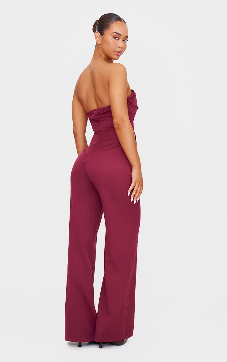 Burgundy Bandeau Cowl Neck Pocket Detailed Jumpsuit