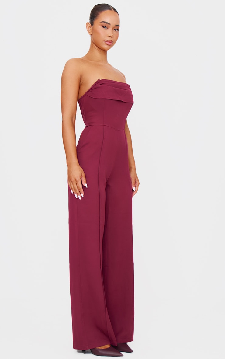 Burgundy Bandeau Cowl Neck Pocket Detailed Jumpsuit