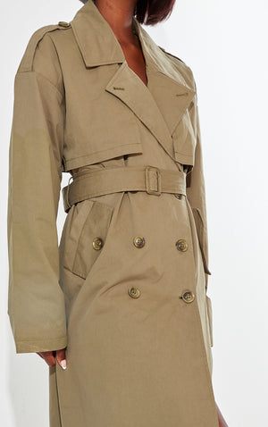 Tall Khaki Tie Waist Trench Coat