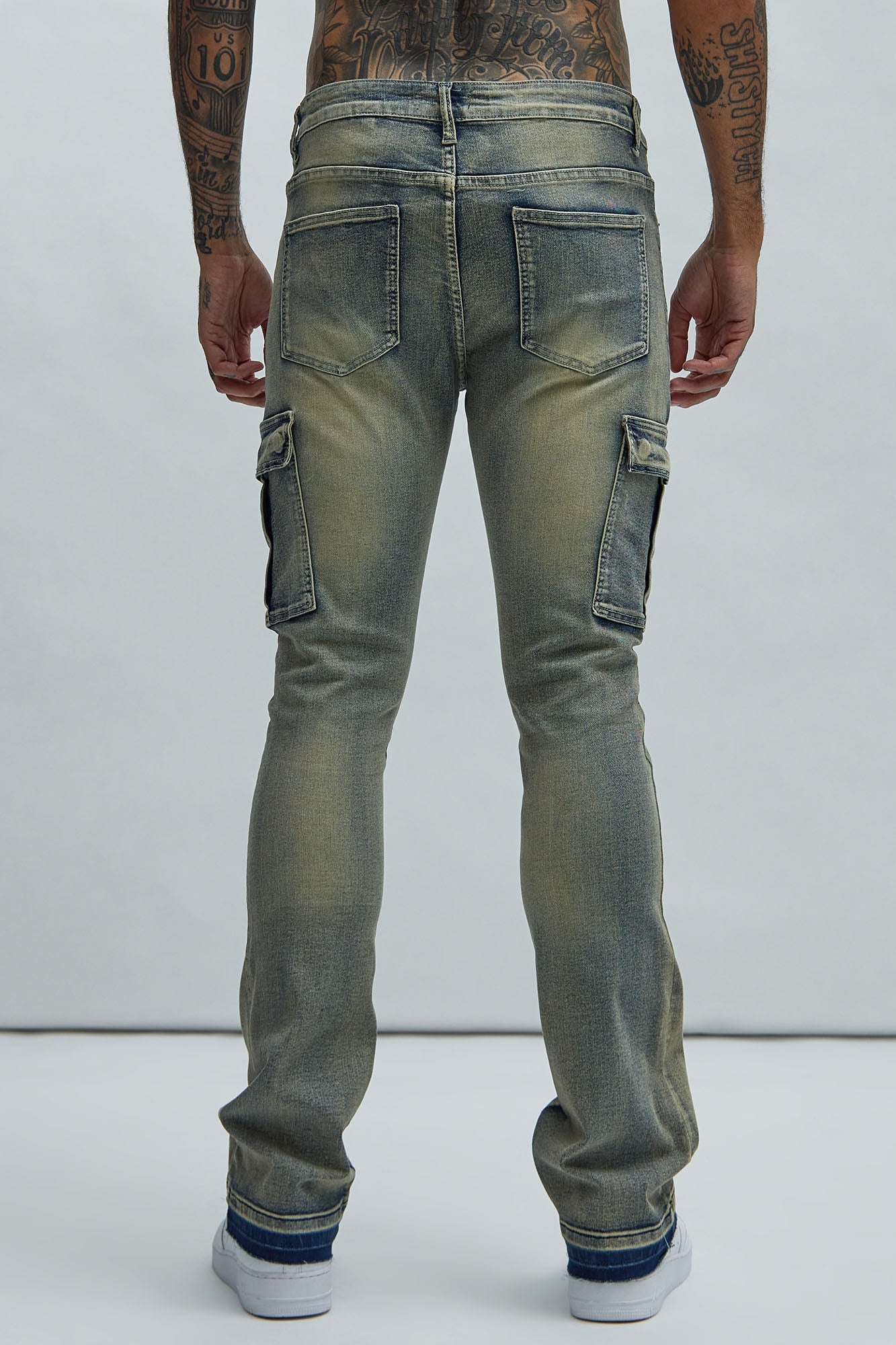 Ruthless Embroidered Stacked Skinny Cargo Flare Jeans - Medium Wash - HCWP 
