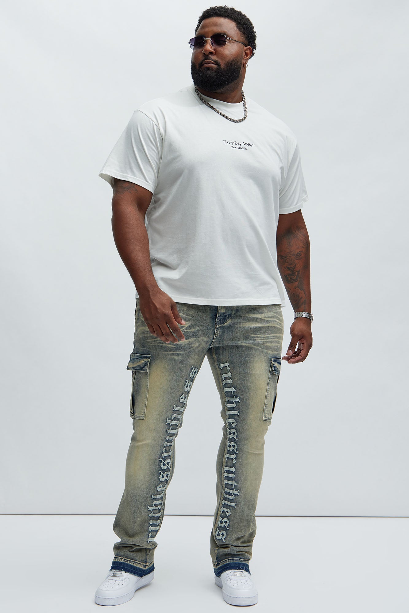 Ruthless Embroidered Stacked Skinny Cargo Flare Jeans - Medium Wash - HCWP 