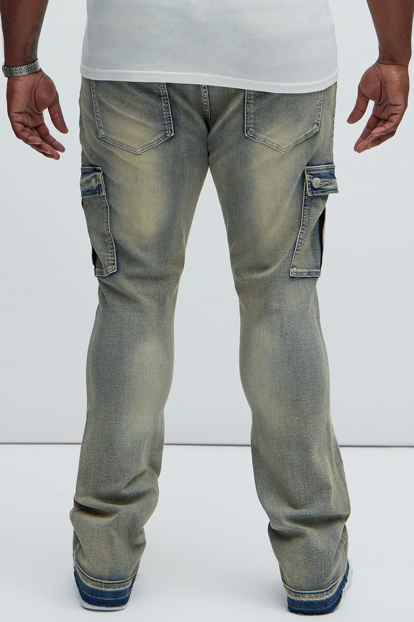 Ruthless Embroidered Stacked Skinny Cargo Flare Jeans - Medium Wash - HCWP 