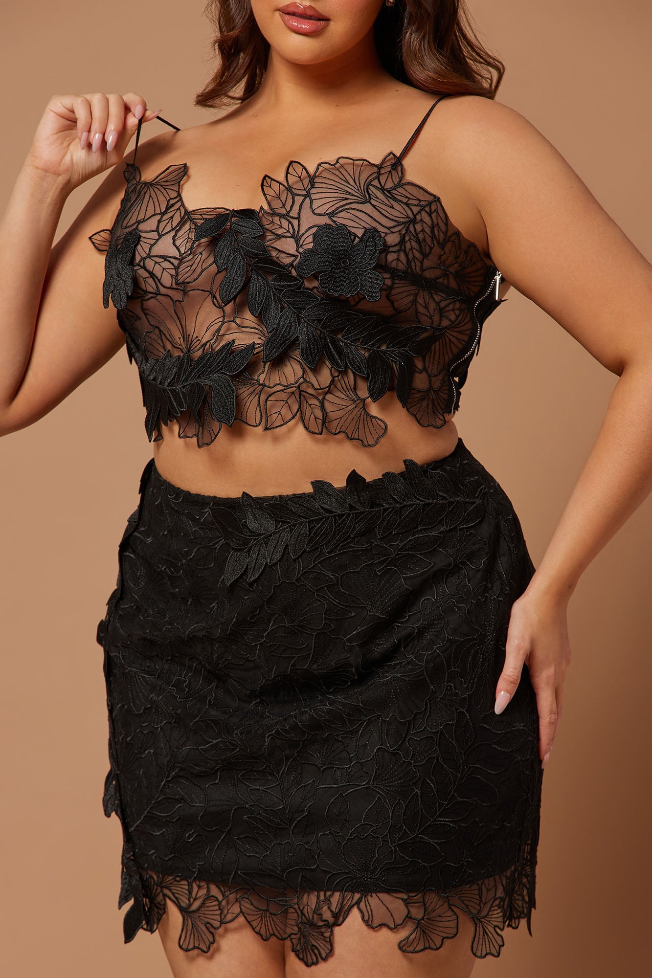 Clarissa Embroidered Skirt Set - Black - HCWP 