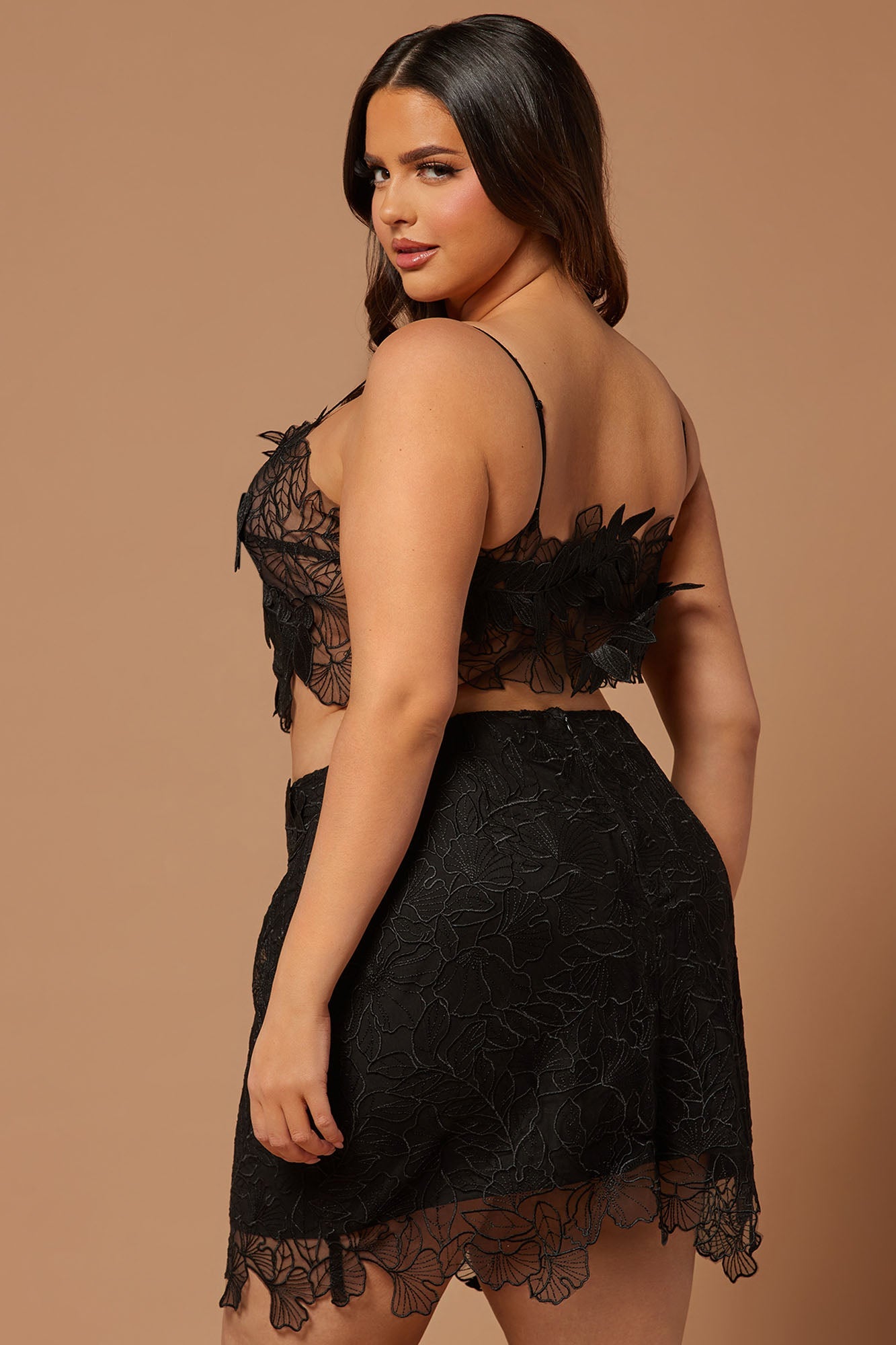 Clarissa Embroidered Skirt Set - Black - HCWP 