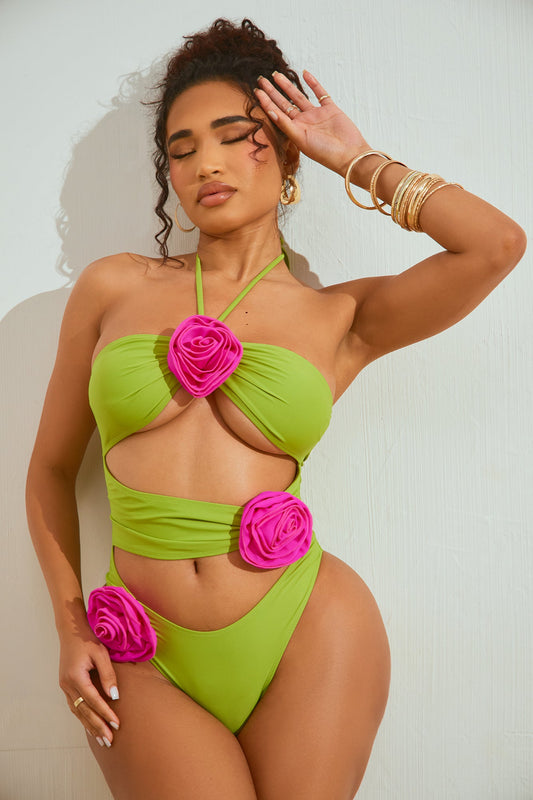 Positano Views Rosette 1 Piece Swimsuit - Green/combo - HCWP 