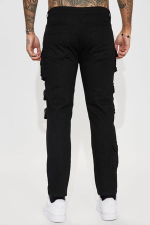 More Than One Cargo Pocket Straight Jeans - Black - HCWP 