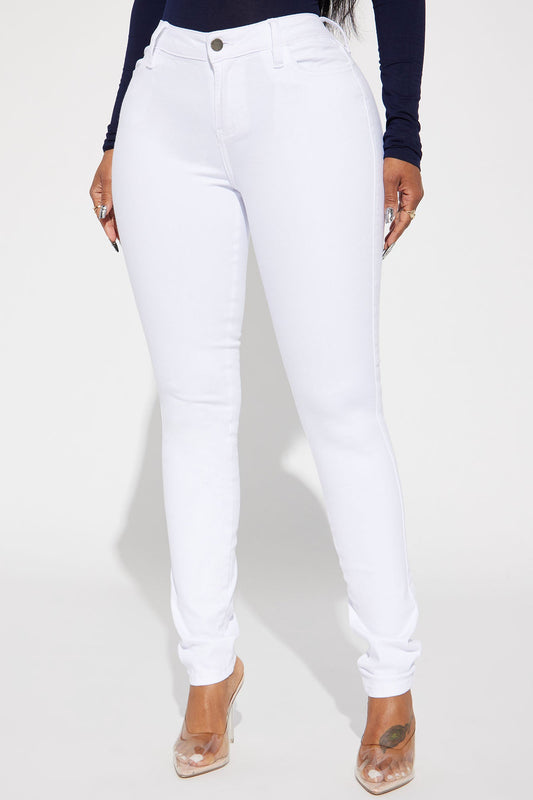 Classic Mid Rise Skinny Jeans - White - HCWP 