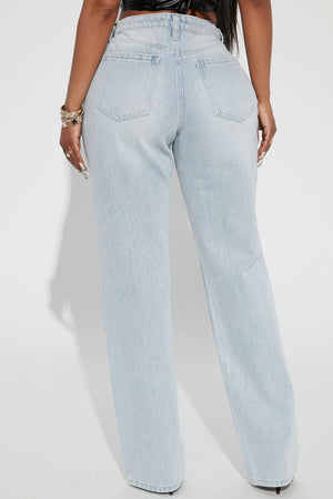 Charley PU Patch Straight Leg Jeans - Light Wash - HCWP 