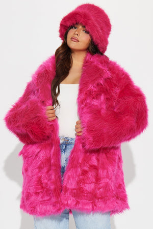Bring It Back Faux Fur Coat - Hot Pink - HCWP 