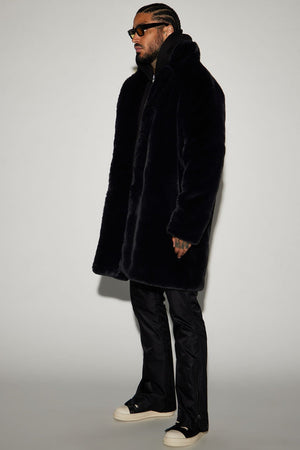 Caputo Faux Mink Fur Long Coat - Black - HCWP 