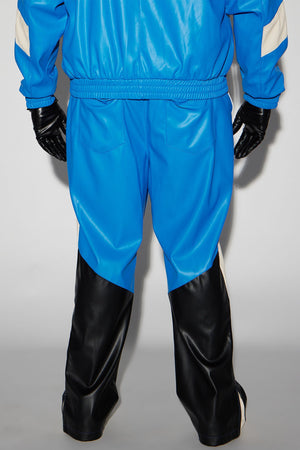 See Through You Faux Leather Track Pants - Blue/combo - HCWP 
