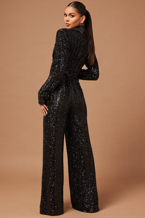 Paloma Sequin Jumpsuit - Black/Black - HCWP 