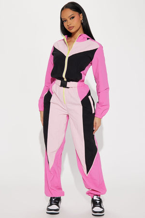 Off Season Windbreaker Jumpsuit - Pink/combo - HCWP 