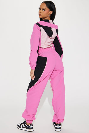 Off Season Windbreaker Jumpsuit - Pink/combo - HCWP 
