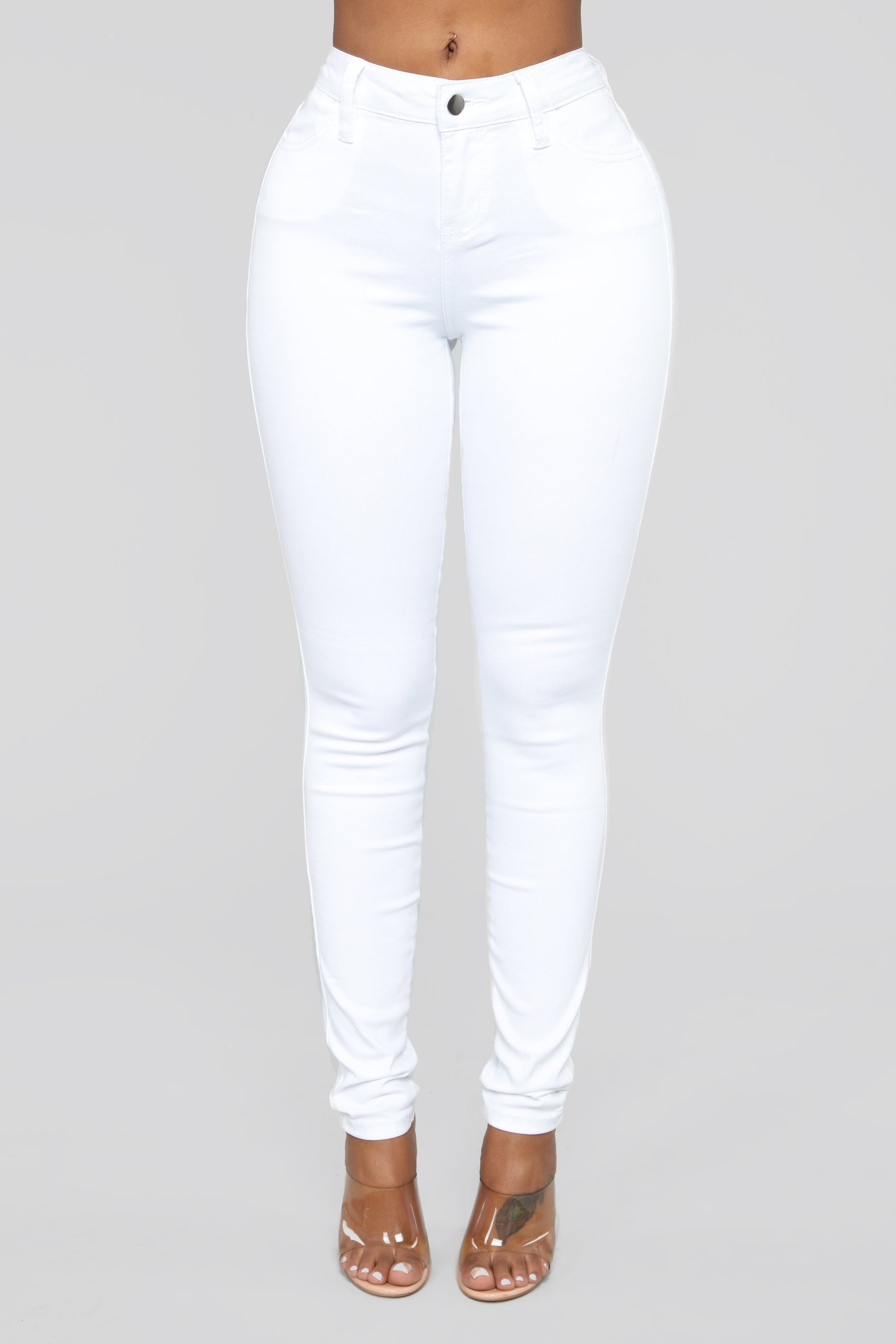 Classic Mid Rise Skinny Jeans - White - HCWP 