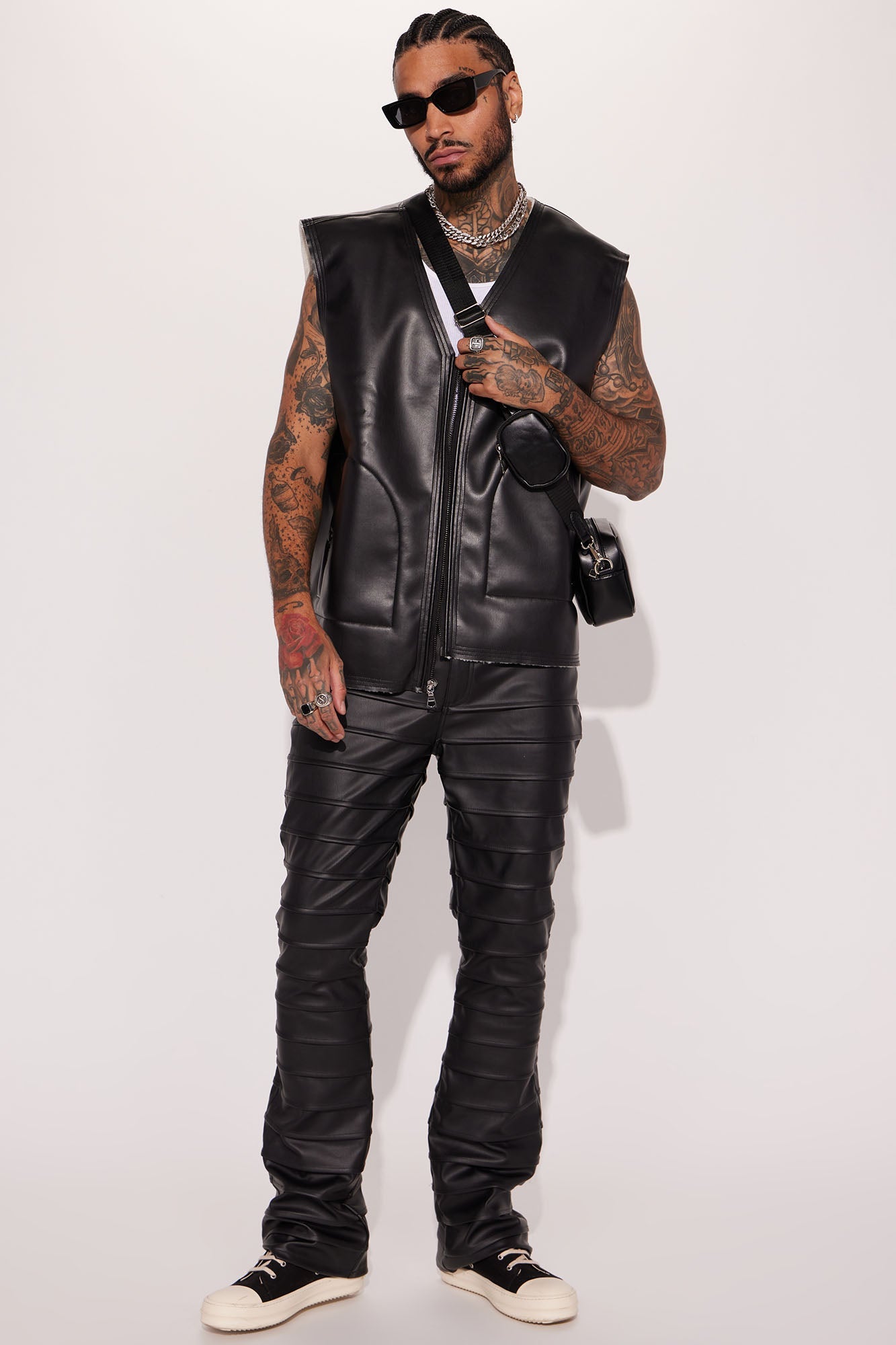 Extra Levels Faux Leather Slim Stacked Flared Pants - Black - HCWP 