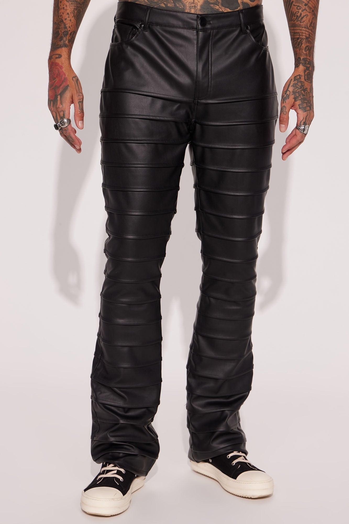 Extra Levels Faux Leather Slim Stacked Flared Pants - Black - HCWP 