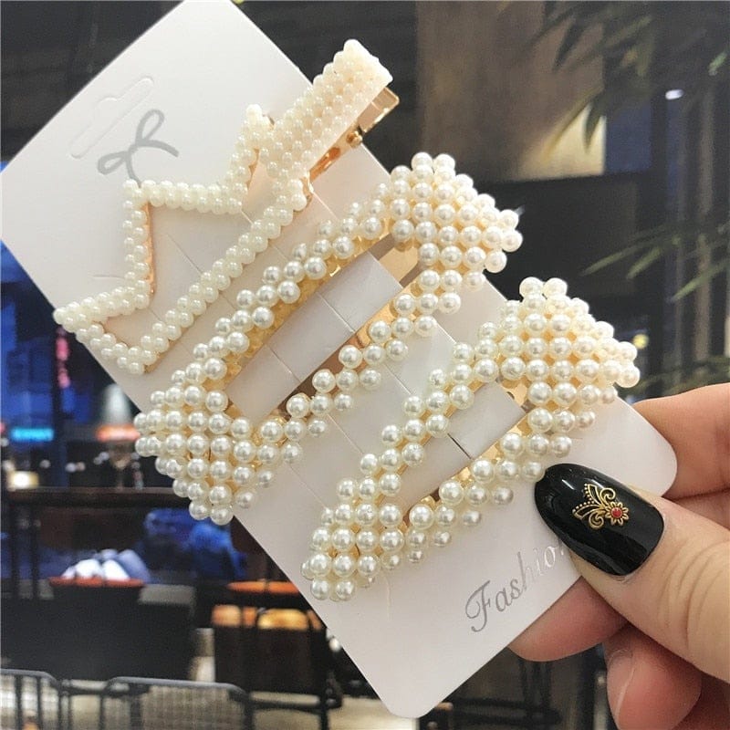 1Set Handmade Pearls Hair Clips Pin for Women Fashion Geometric Flower Barrettes Headwear Girls Sweet Hairpins Hair Accessorie