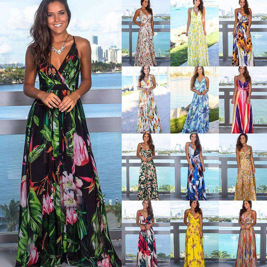 Tropical Jungle Leaf Boho Long Dress