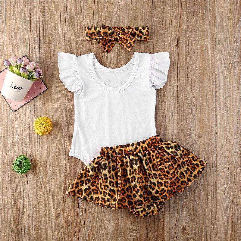 3 stücke Neueste Sommer Kleinkind Infant Baby Mädchen Baumwolle Casual Outfits Set Brief Body + Leopard Shorts + Stirnband Niedlich baby Kleidung