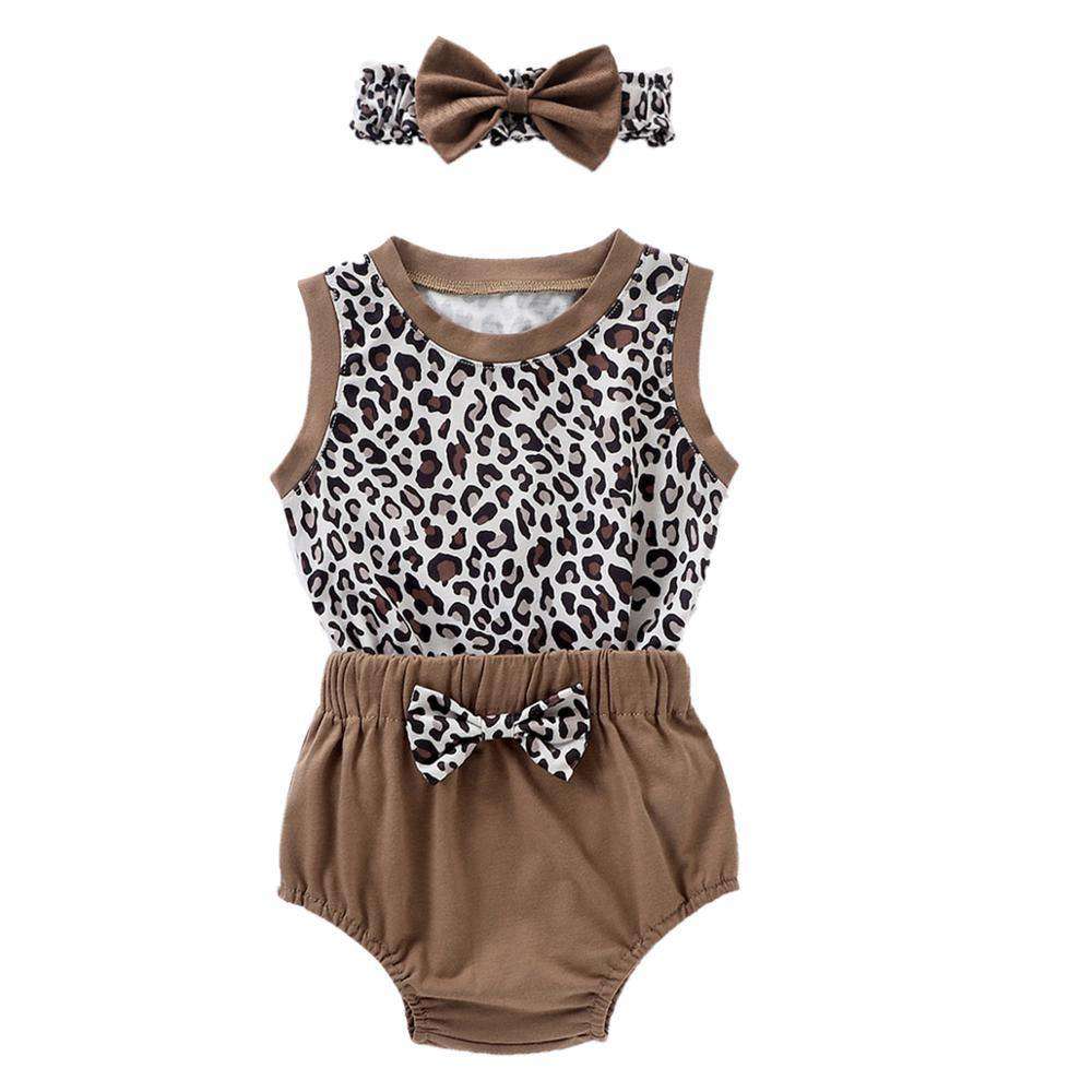 3 stücke Neueste Sommer Kleinkind Infant Baby Mädchen Baumwolle Casual Outfits Set Brief Body + Leopard Shorts + Stirnband Niedlich baby Kleidung