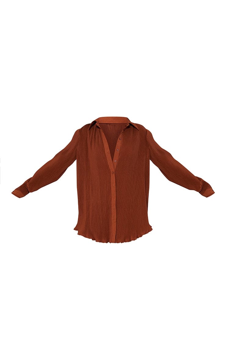 Petite Chocolate Plisse Oversized Cuff Detail Shirt - HCWP 