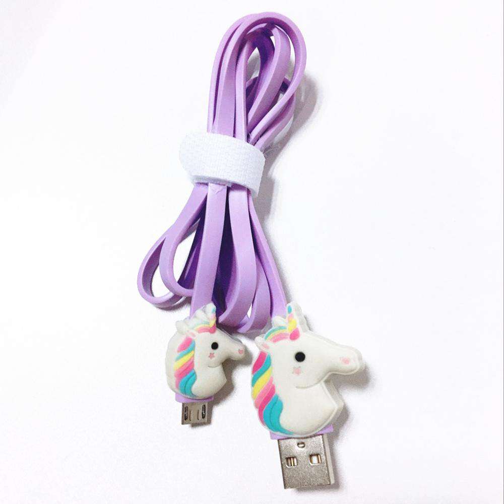 Niedliche Regenbogen Einhorn Mini USB Kabel 1 Meter Micro Usb Verlängerungskabel Gummi Datenleitung Violette Farbe Für Iphone Smart telefon