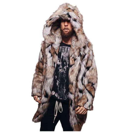 NY Winter Men Faux Fur Hooded Jacket