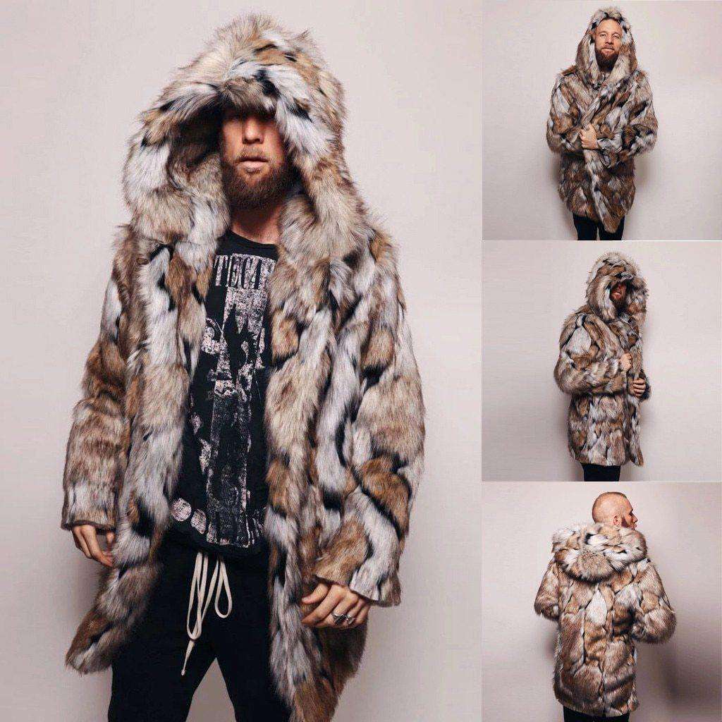 NY Winter Men Faux Fur Hooded Jacket