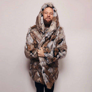 NY Winter Men Faux Fur Hooded Jacket