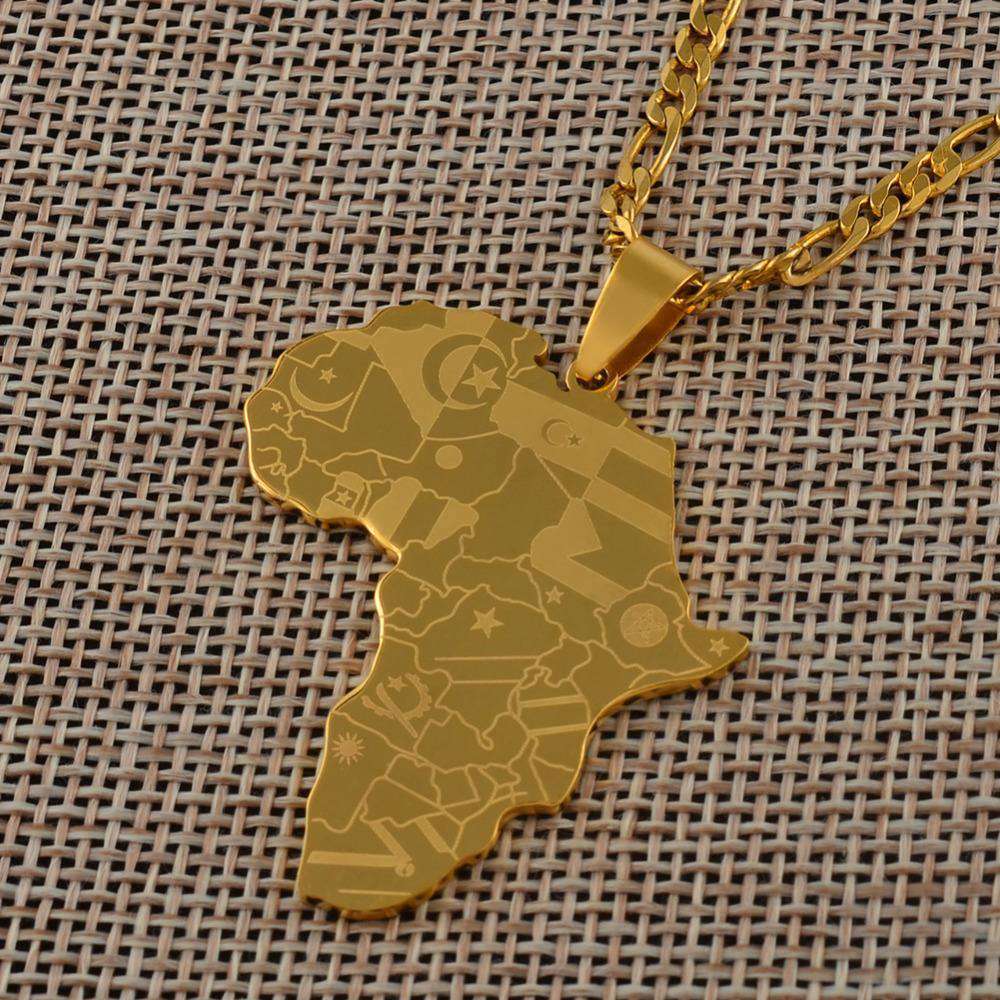 Africa Map With Flag Necklaces