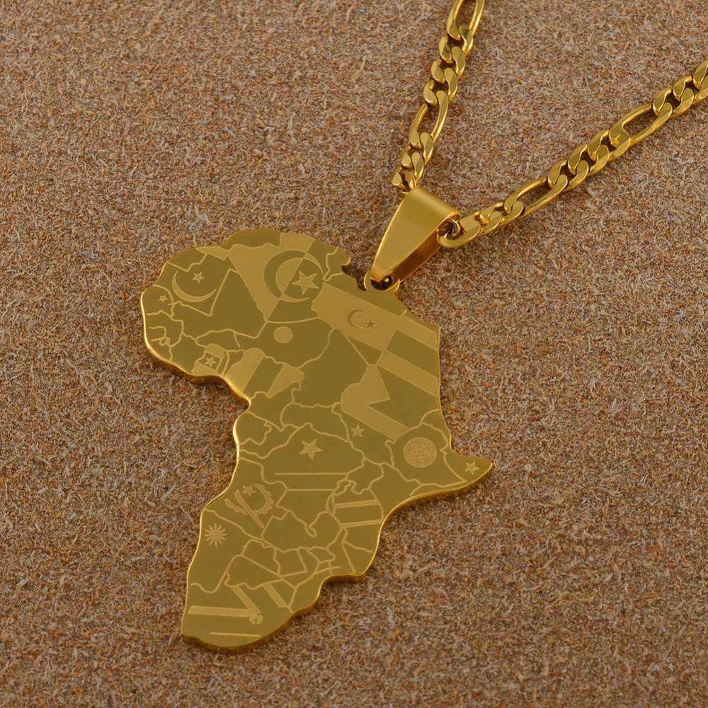 Africa Map With Flag Necklaces