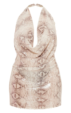 Plus Silver Snake Sequin Cowl Bodycon Dress - HCWP 