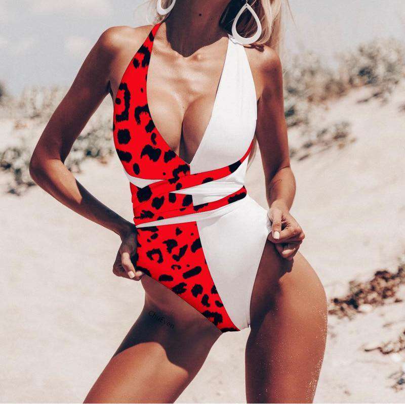 Beach Style Leopard Print Bodysuit