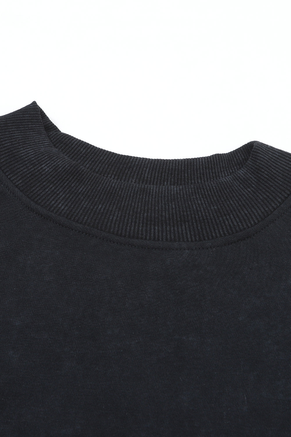 Black Drop Shoulder Crew Neck Pullover Sweatshirt - HCWP 