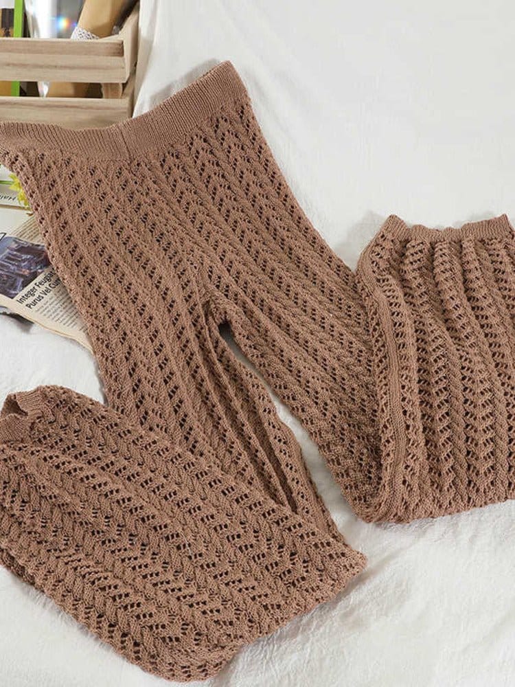 DEAT Women Knitting Sling Nackless Sexy Bra Long Pants New Arrivals Two Piece Set Temperament Fashion Spring Summer 2022 11D846
