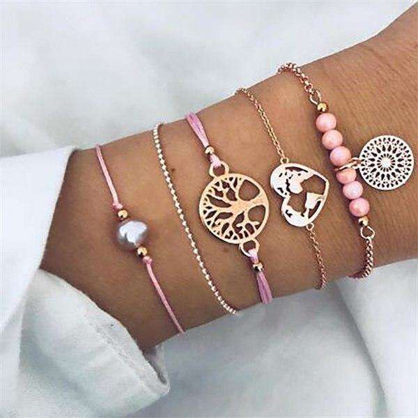 FAMSHIN Bohemian Handmade Weben Herz Lange Quaste Armband Sets Frauen 2019 Neue Grau Seil Kette Armbänder Schmuck Weihnachten Geschenk