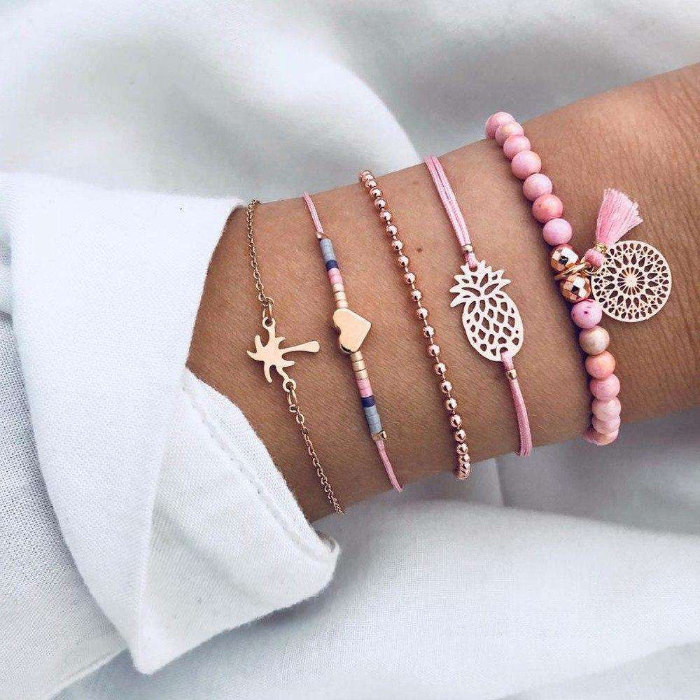 FAMSHIN Bohemian Handmade Weben Herz Lange Quaste Armband Sets Frauen 2019 Neue Grau Seil Kette Armbänder Schmuck Weihnachten Geschenk