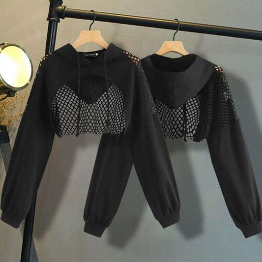 Hoodie Crop Tops Mesh