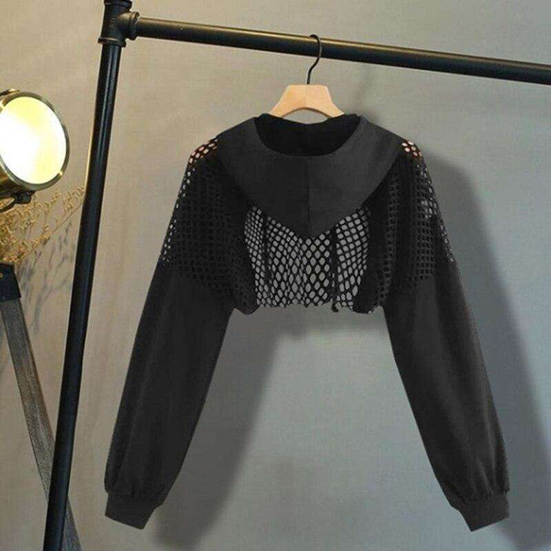 Hoodie Crop Tops Mesh